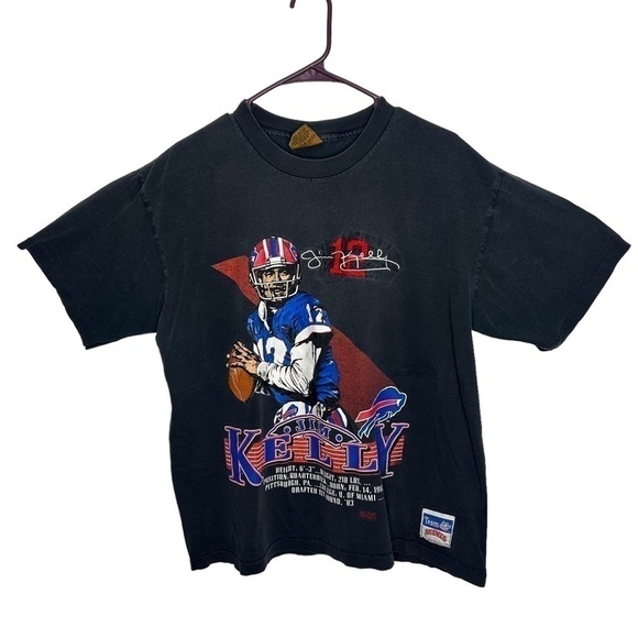 Vintage Nutmeg Mills Jim Kelly Buffalo Bills Single Stitch T-shirt - Picture 1 of 9